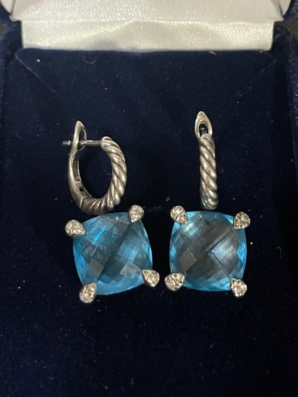 David Yurman Chatelaine Drop Earrings with Hampton Blue Topaz and Diamonds